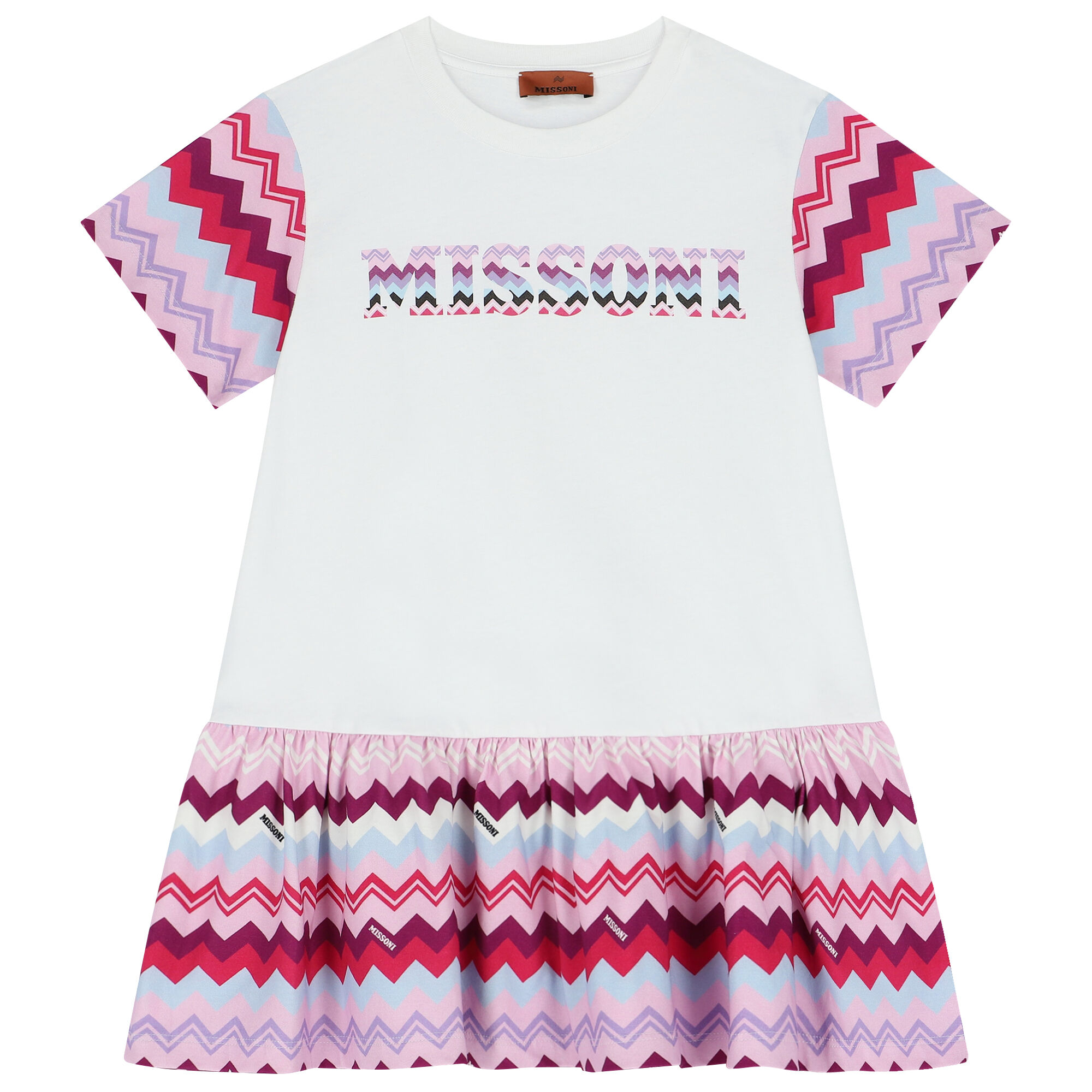 Missoni Kids Girls White Purple Pink Logo Zigzag Dress Junior Couture UAE