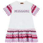 Girls White & Purple & Pink Logo Zigzag Dress, 2, hi-res