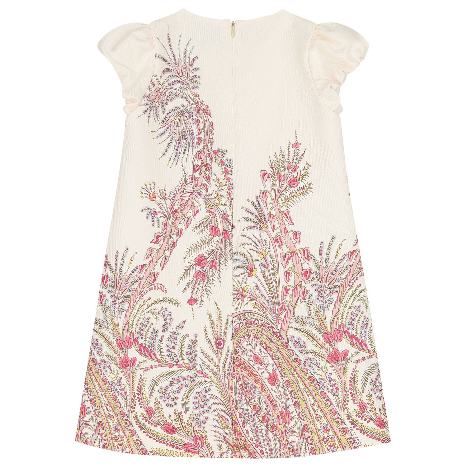 فستان بنات باكمام منفوخه باللون العاجى والوردى , 2, hi-res