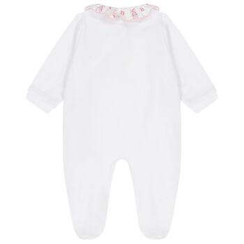 Baby Girls White & Pink Logo Babygrow