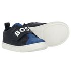 Boys Navy Blue Logo Trainers, 1, hi-res