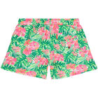 Girls Pink & Green Floral Swim Shorts, 1, hi-res