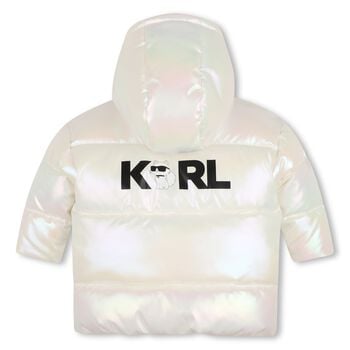 Younger Girls Ivory Iridescent Puffer Jacket
