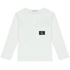 Boys White Logo Long Sleeve Top, 1, hi-res
