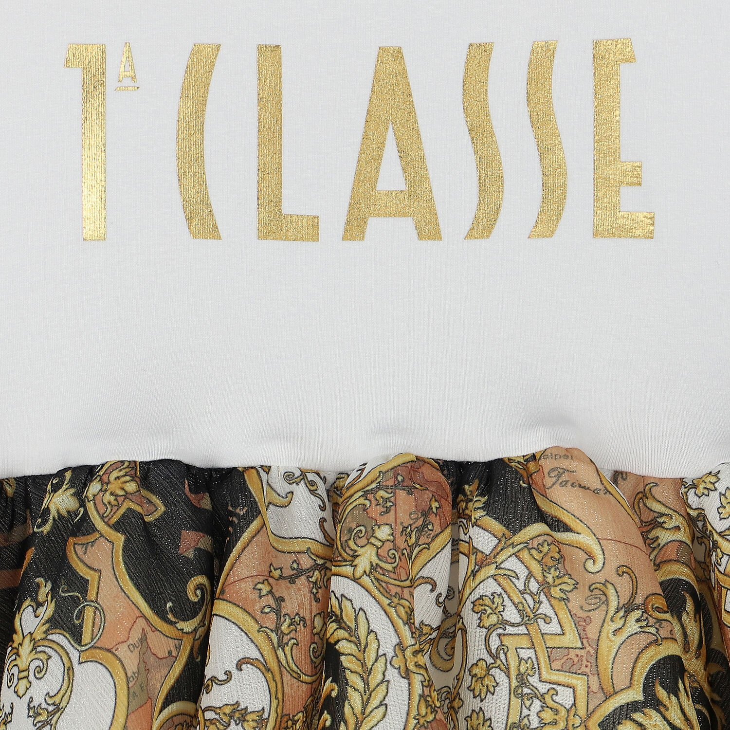 فستان بالشعار باللون الأبيض والبيج, 1, hi-res