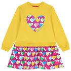 Girls Yellow & Pink Logo Heart Dress, 1, hi-res