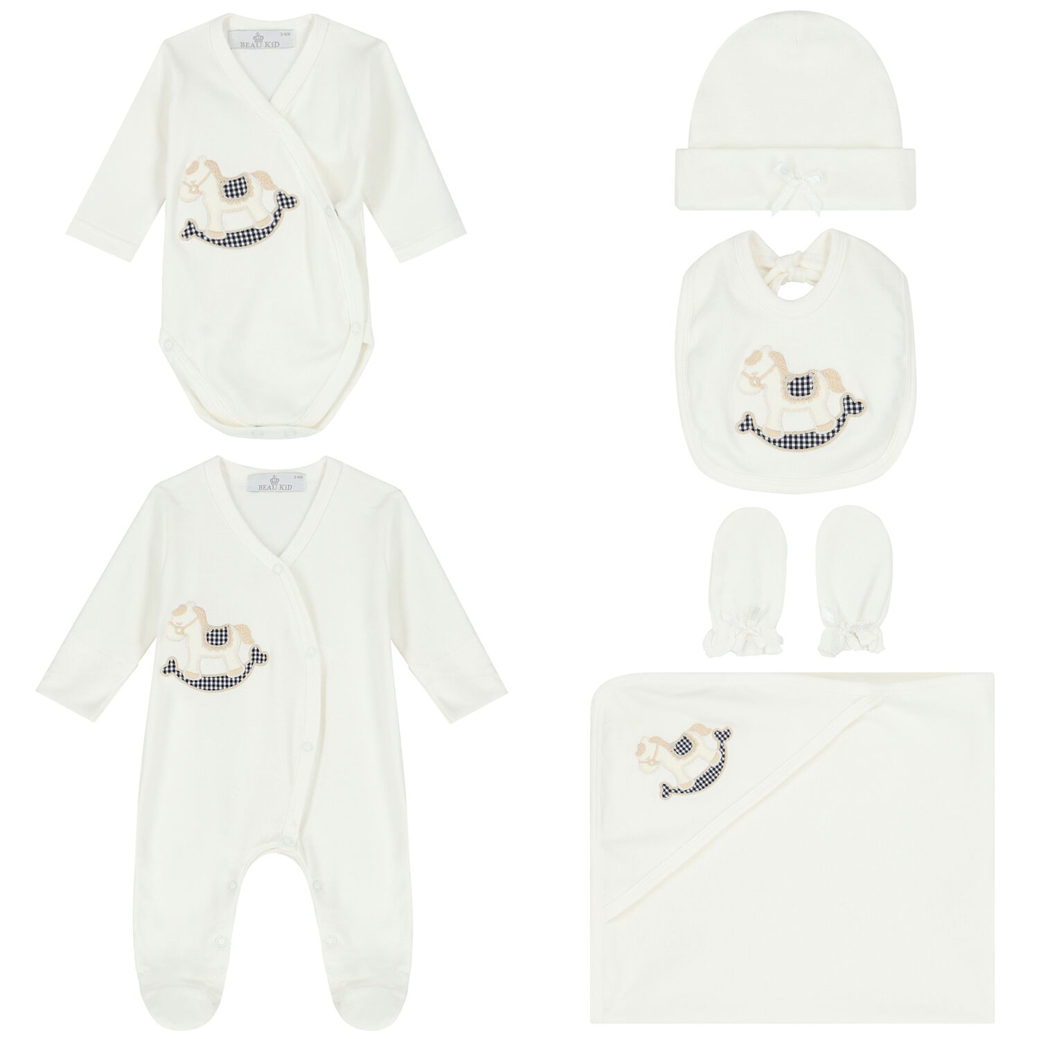 Ivory Rocking Horse Babygrow Gift Set, 1, hi-res image number null