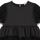 Girls Black Tiered Satin Dress, 1, hi-res