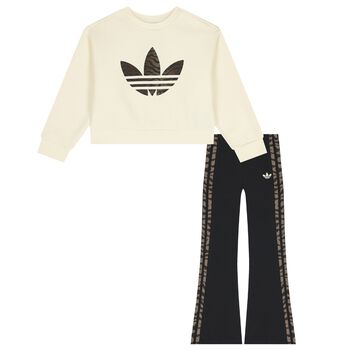 Girls Beige & Black Leggings Set