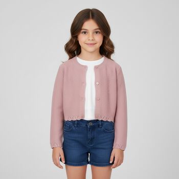 Girls Pink Knitted Cardigan, 2 Girls Pink Knitted Cardigan