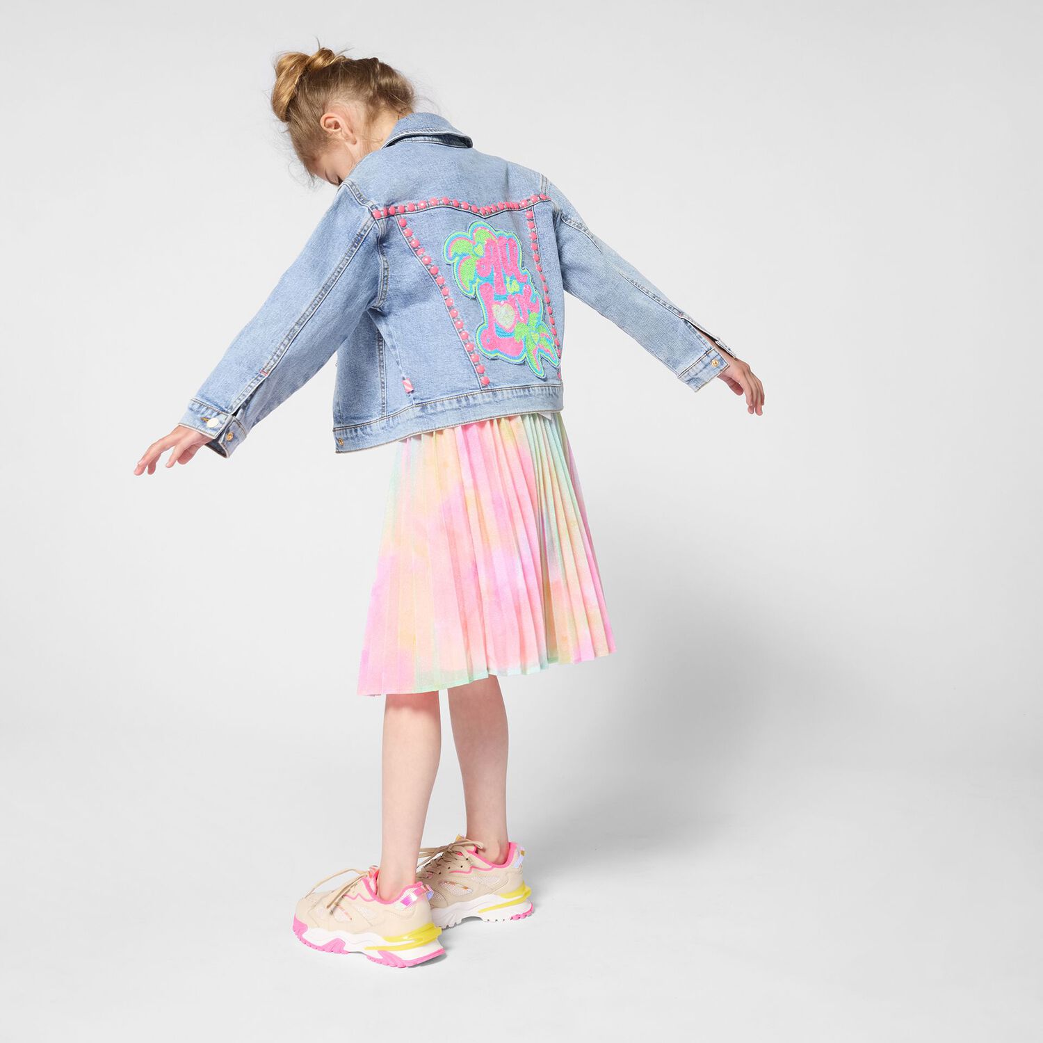 Girls Multi-Coloured Logo Pleated Skirt, 1, hi-res