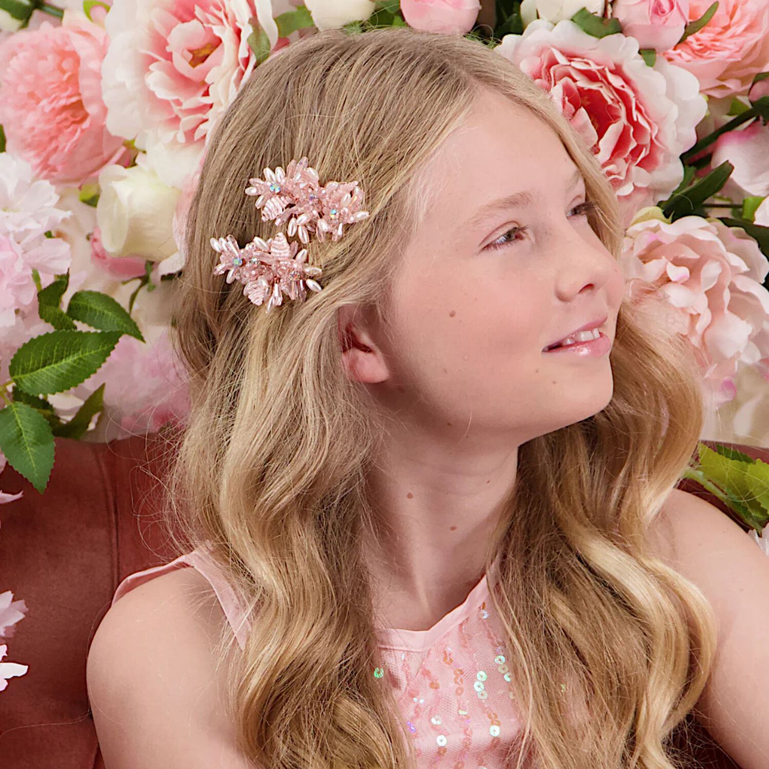Girls Blush Pink Lily Rose Hair Clip, 1, hi-res image number null