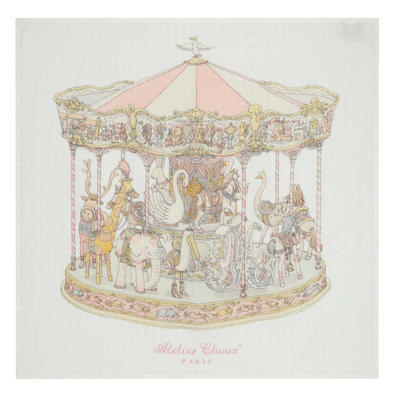 Baby Girls White & Pink Carousel Swaddle Carré Blanket, 1, hi-res image number null