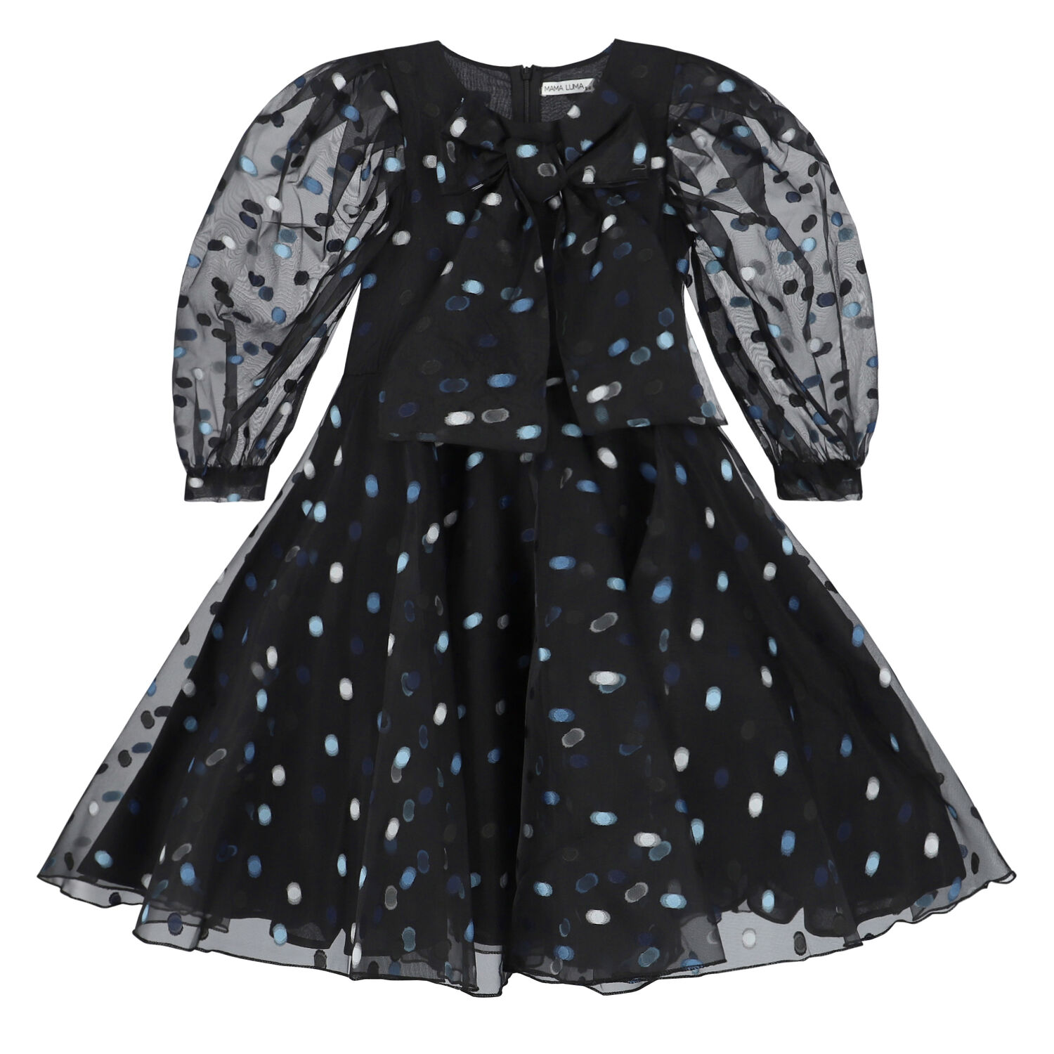 Girls Black & Blue Dot Organza Dress, 1, hi-res