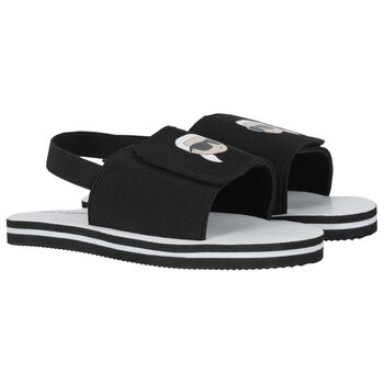 Boys Black & White Logo Ikonik Sandals