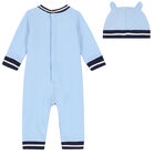 Baby Boys Blue Logo Romper Set, 1, hi-res