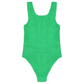 Girls Green Crinkle Swimsuit 