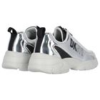 Girls White & Silver Logo Trainers, 1, hi-res
