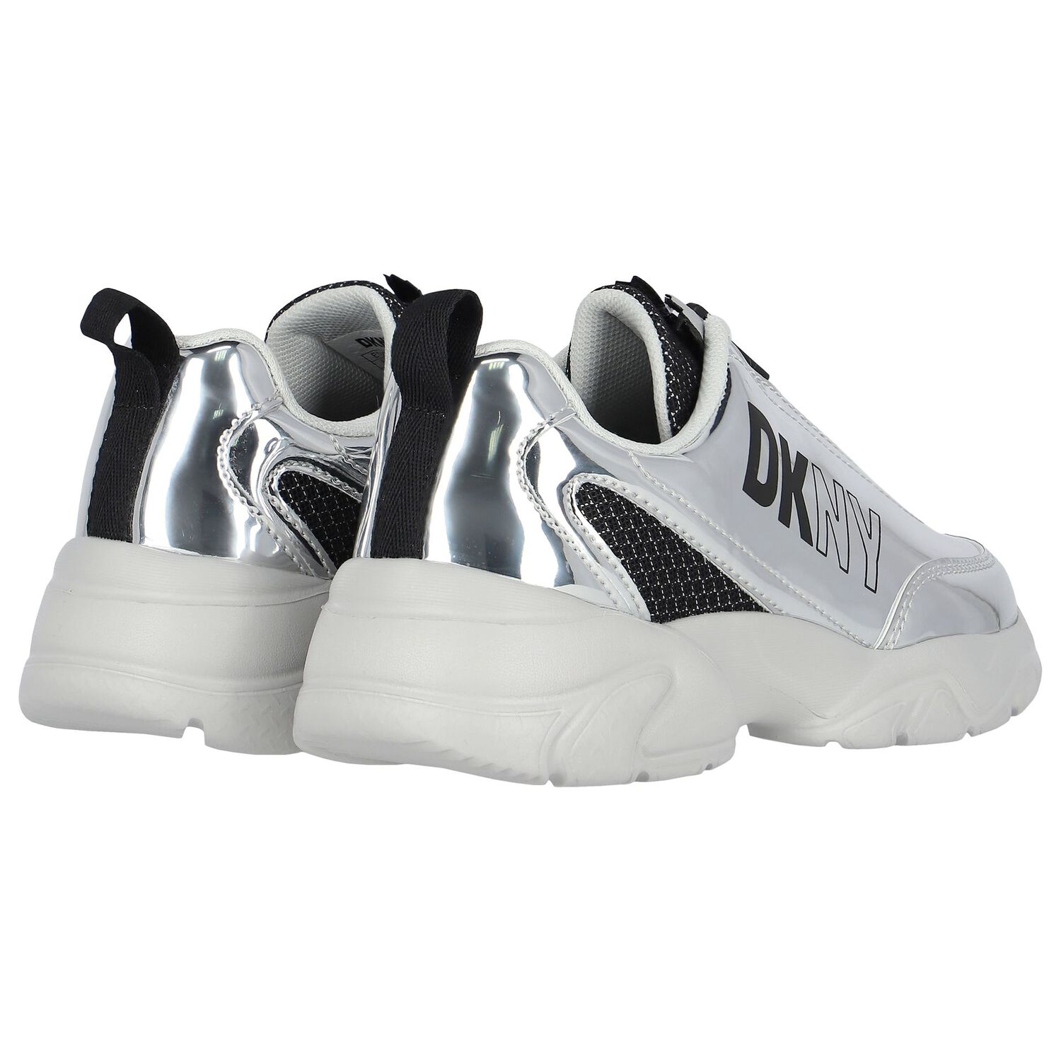 Girls White & Silver Logo Trainers, 1, hi-res