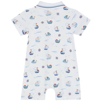 Baby Boys White Boats At Sea Polo Romper