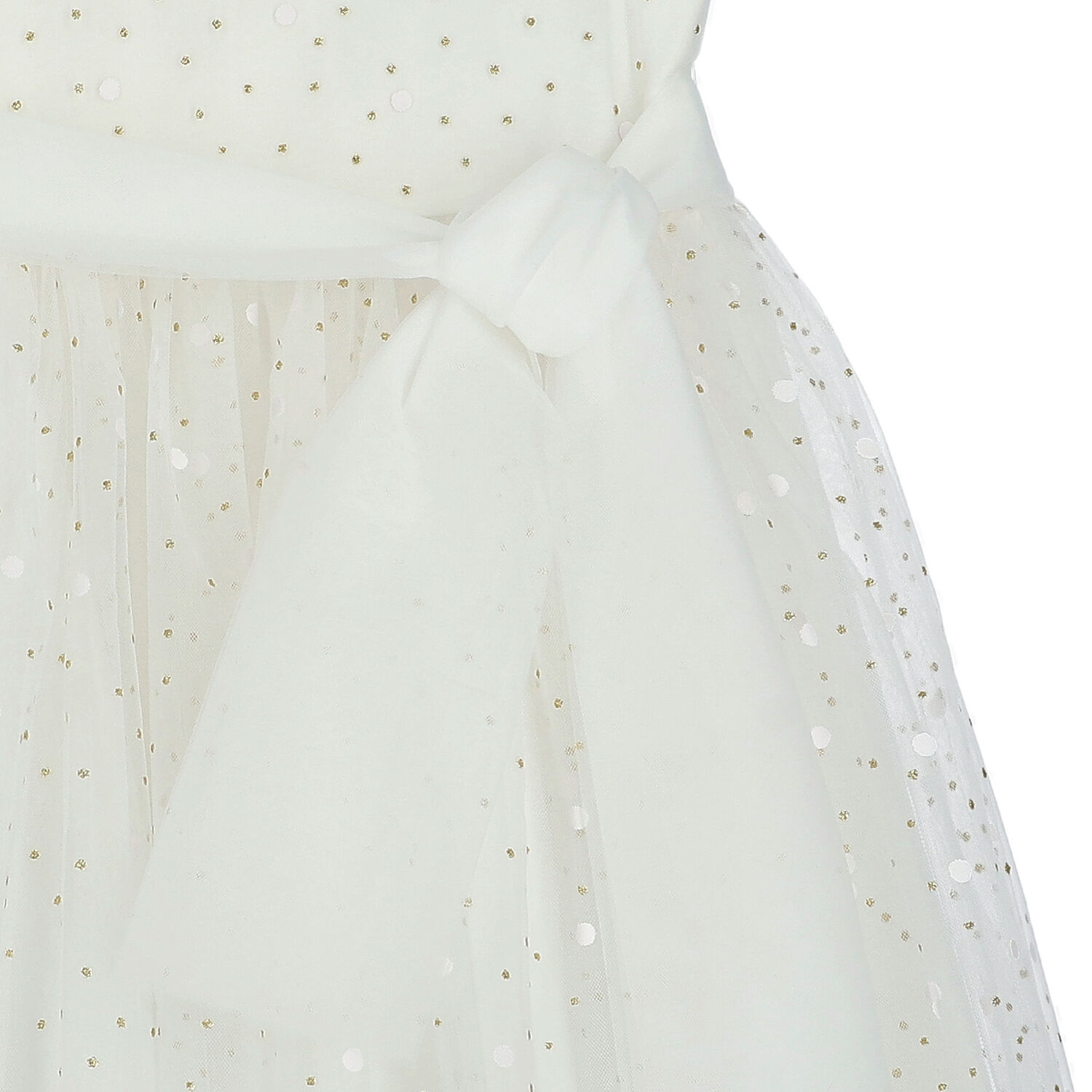 فستان بنات تول باللون العاجى والذهبى, 1, hi-res