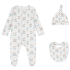 Baby Boys Blue & White Carousel & Hot Air Balloon Babygrow Set, 1, hi-res