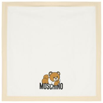 Beige & White Teddy Bear Logo Baby Blanket