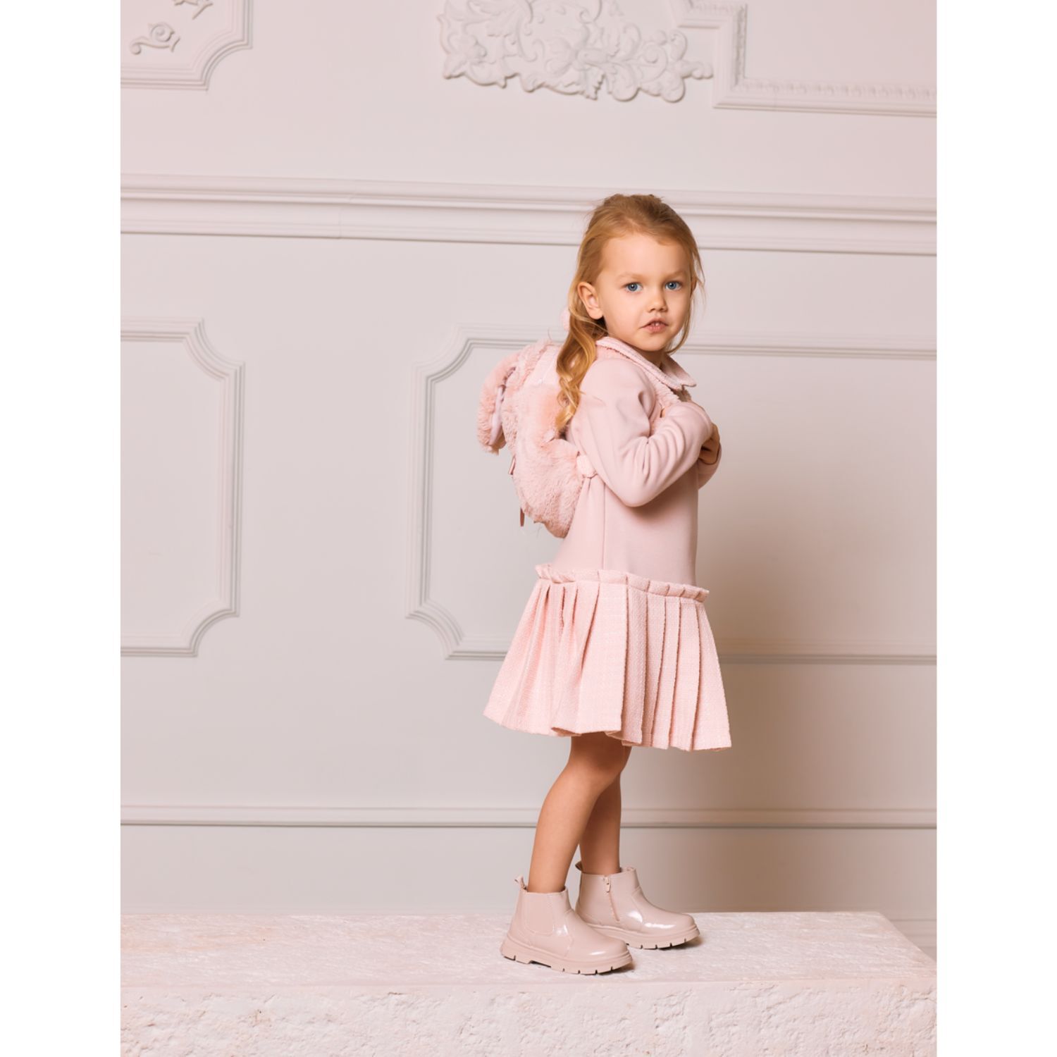 Girls Pink Faux Fur Backpack, 1, hi-res image number null