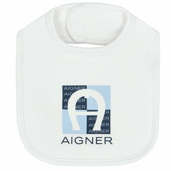 Baby Boys White & Blue Logo Bib