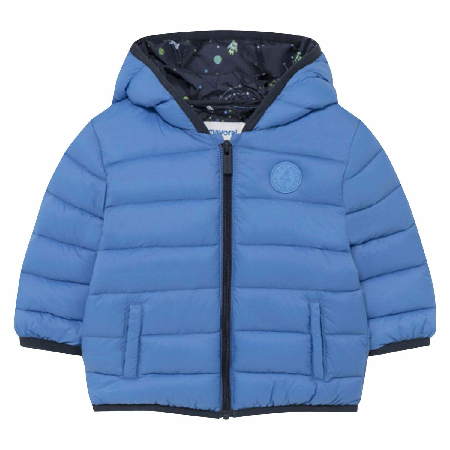 Younger Boys Blue Puffer Jacket, 1, hi-res
