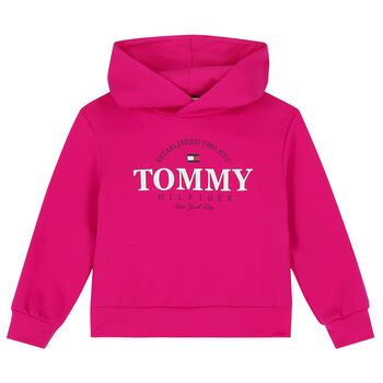 Girls Pink Logo Hooded Top