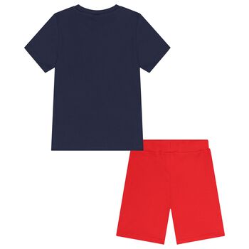 Boys Navy Blue & Red Shorts Set