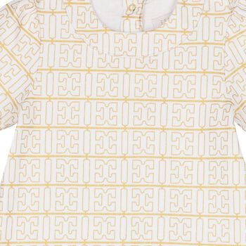 Younger Girls White & Gold Logo Dress