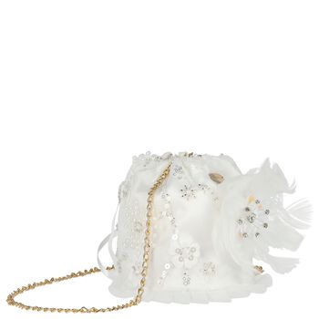 Girls Ivory Feather Embellished Handbag