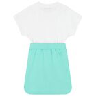 Girls Green and White Cotton Dress, 1, hi-res
