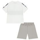 Boys White & Green Shorts Set , 1, hi-res