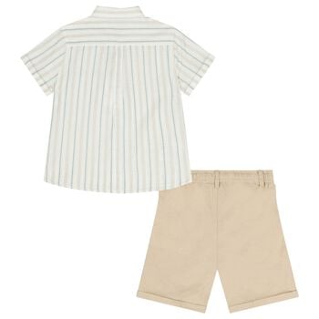 Boys Ivory & Beige Striped Shorts Set