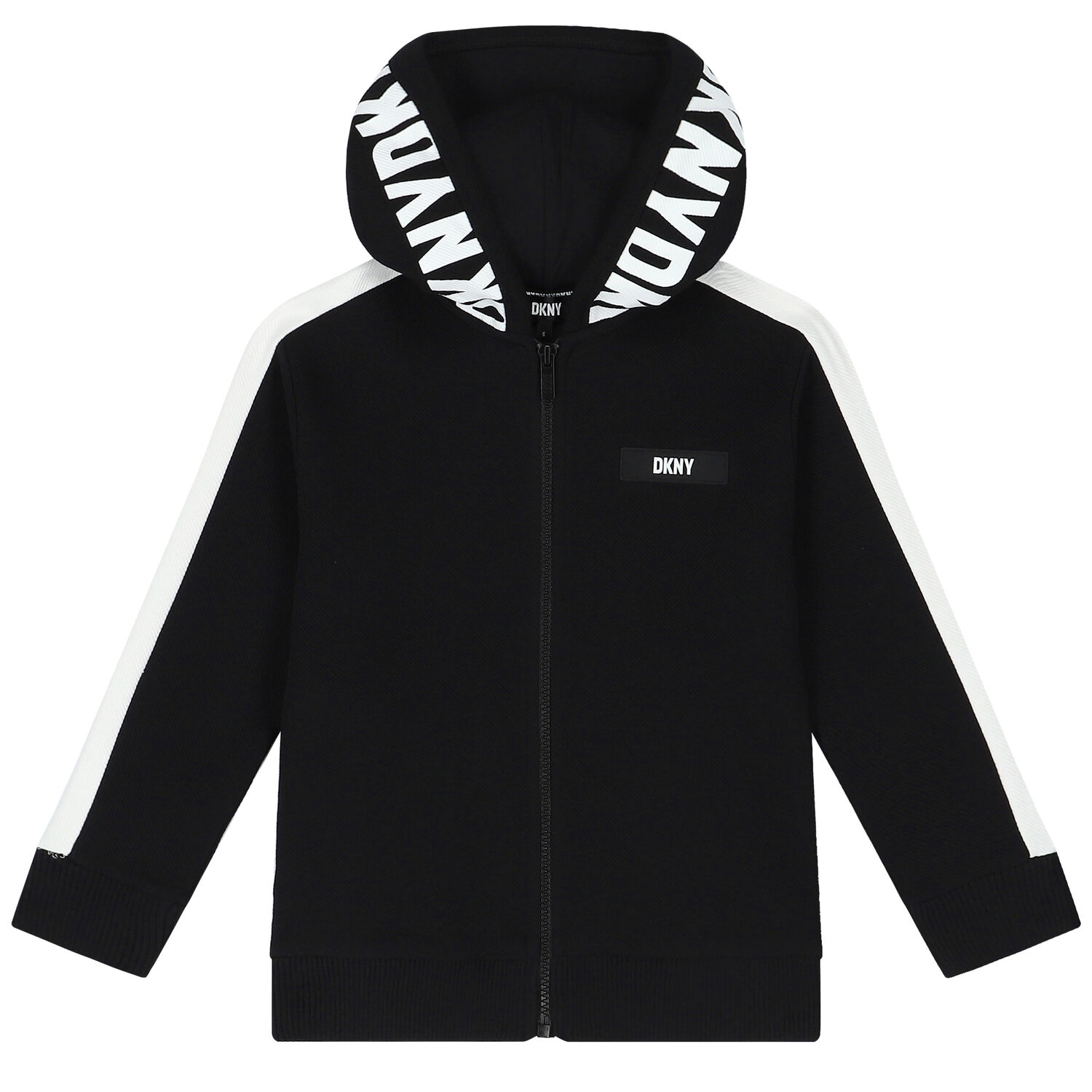 Black & White Logo Hooded Zip Up Top, 1, hi-res