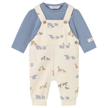 Baby Boys Blue & Beige Animals Dungaree Set
