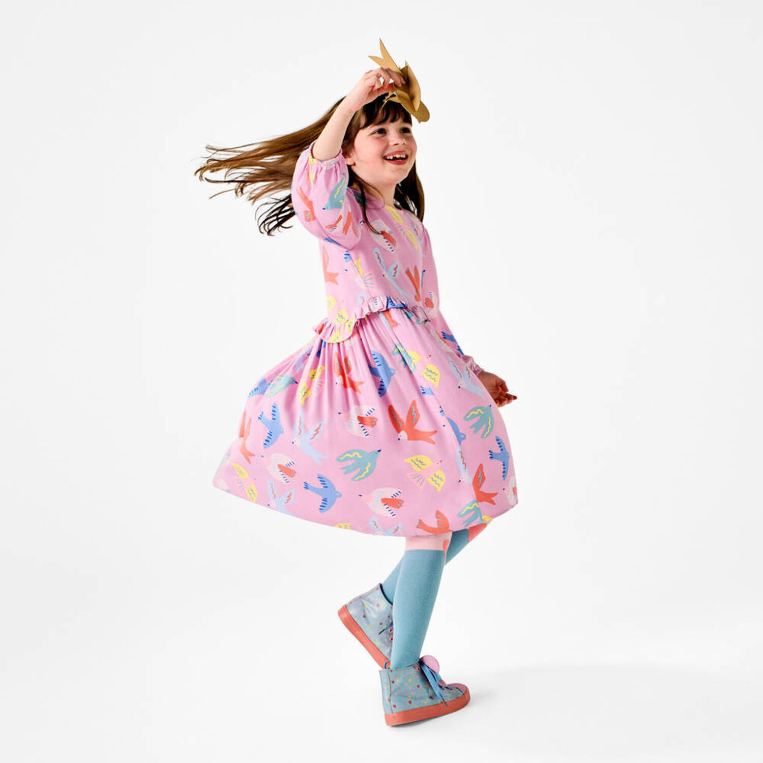 Girls Pink & Blue Heart Tights, 1, hi-res