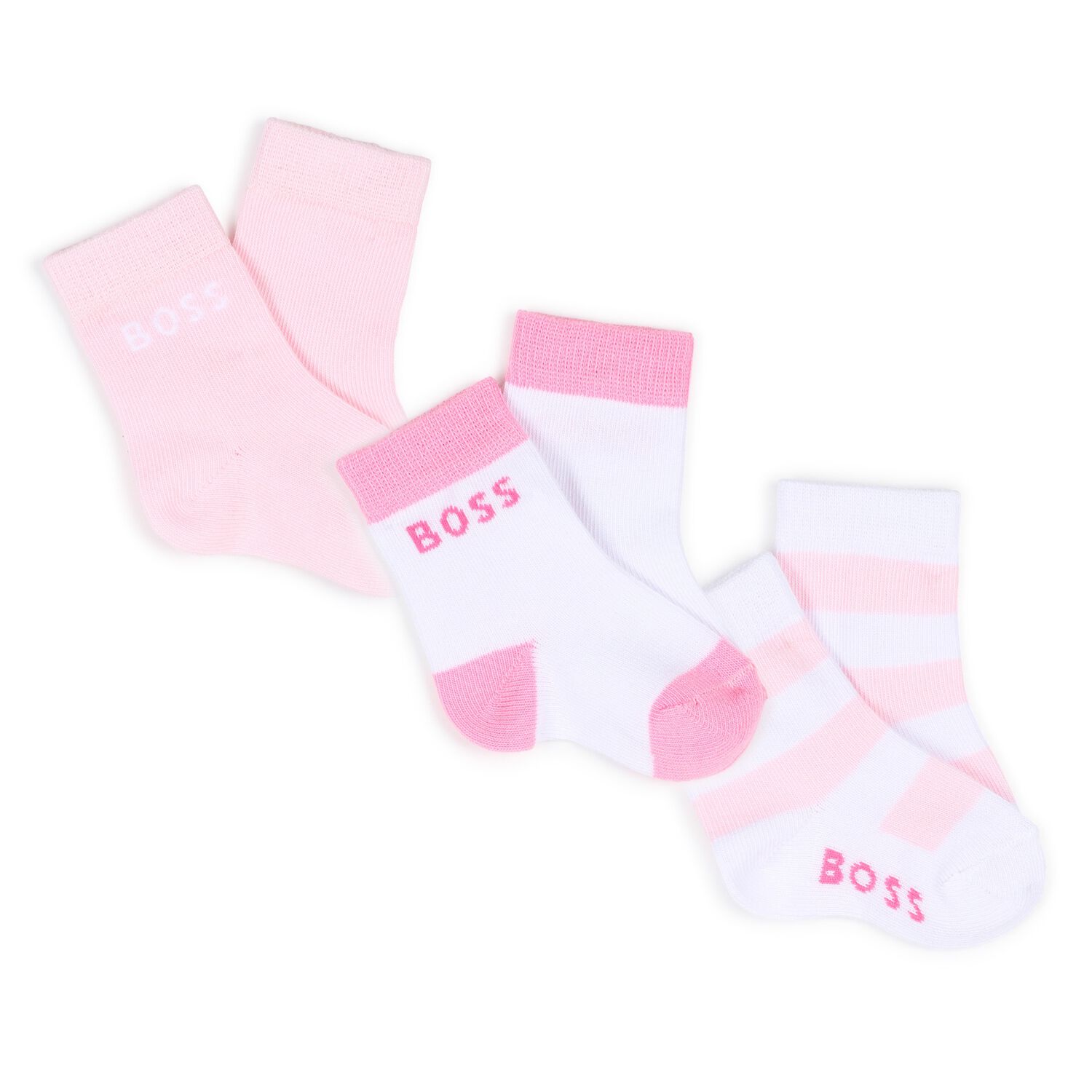Baby Girls White & Pink Logo Socks ( 3-Pack ) , 1, hi-res