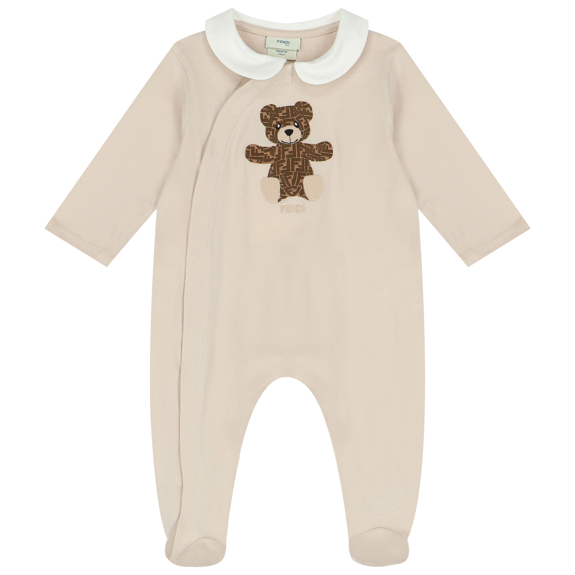 Fendi Beige Teddy Logo Babygrow Set Junior Couture UAE