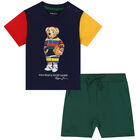 Baby Boys Navy & Green Logo Shorts Set, 1, hi-res