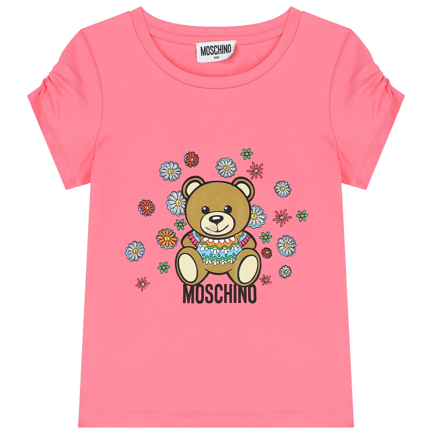 Girls Pink Teddy Bear Logo T-Shirt, 2, hi-res