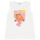 Girls White Cotton Graphic Print Top, 2, hi-res