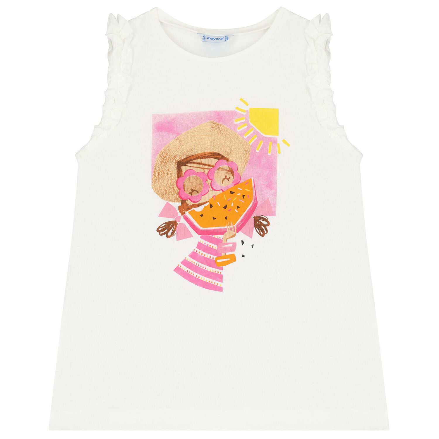 Girls White Cotton Graphic Print Top, 2, hi-res image number null