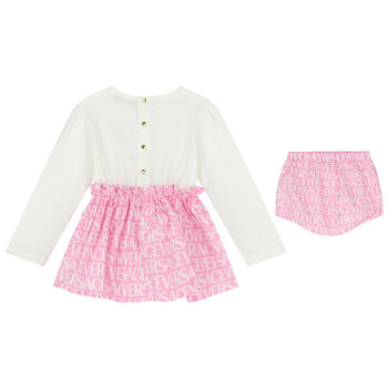Baby Girls Ivory & Pink Logo Dress Set