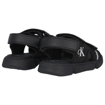 Boys Black Logo Sandals