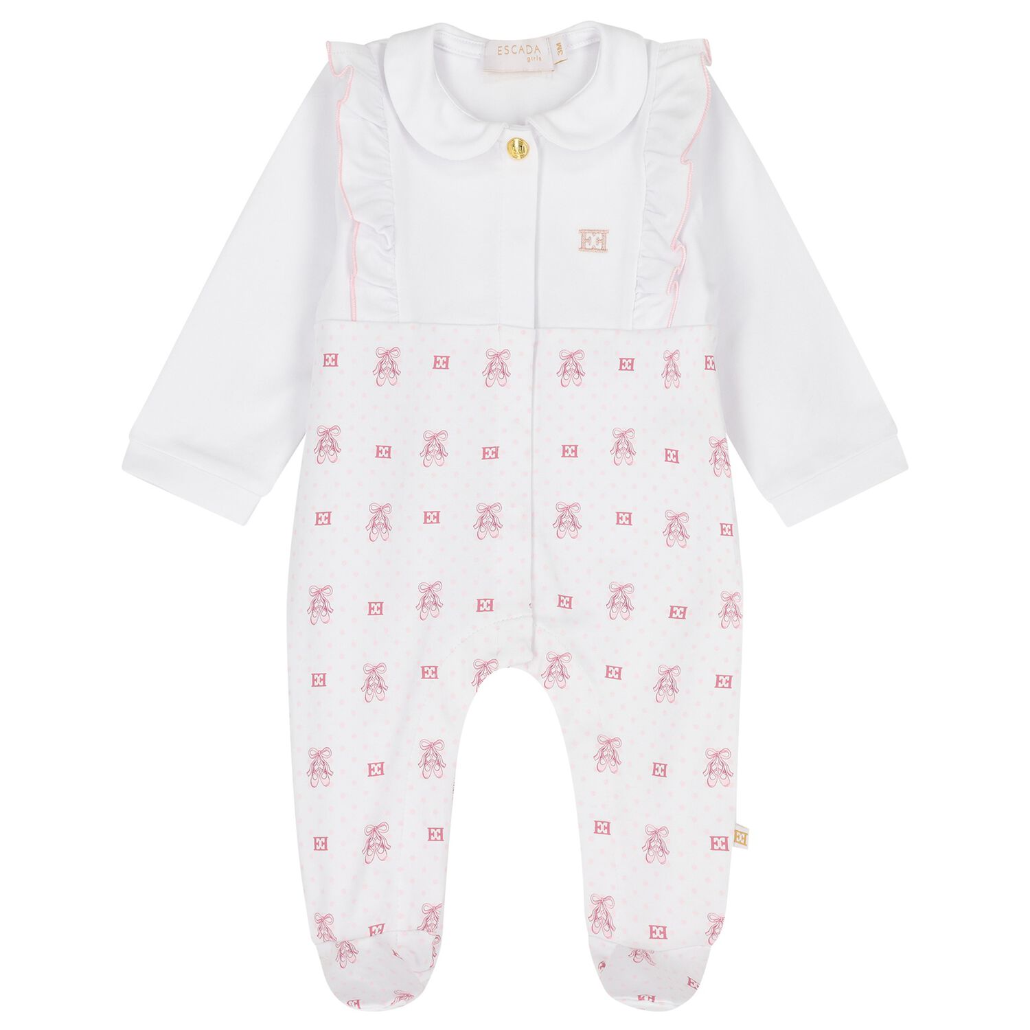 Baby Girls White & Pink Logo Babygrow, 1, hi-res