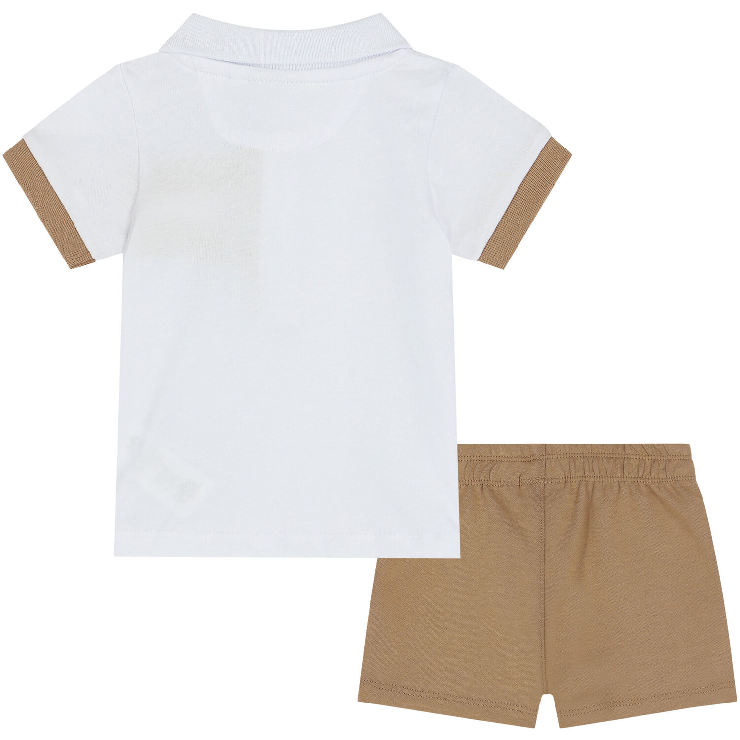 Baby Boys White & Beige Logo Polo Shorts Set, 2, hi-res